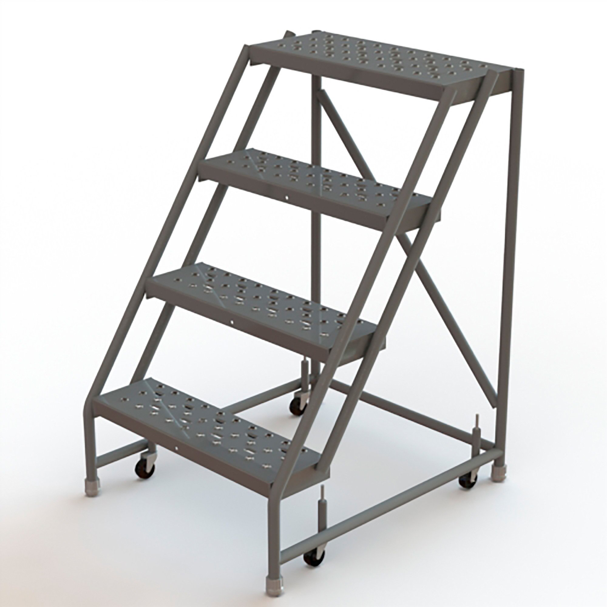 Tri-Arc 4-Step Steel Rolling Ladder with Perforated Steps — Gray, Spring-Loaded Casters, 24in.W x 10in.D Platform, 450-Lb. Capacity, Model# KDSR004246